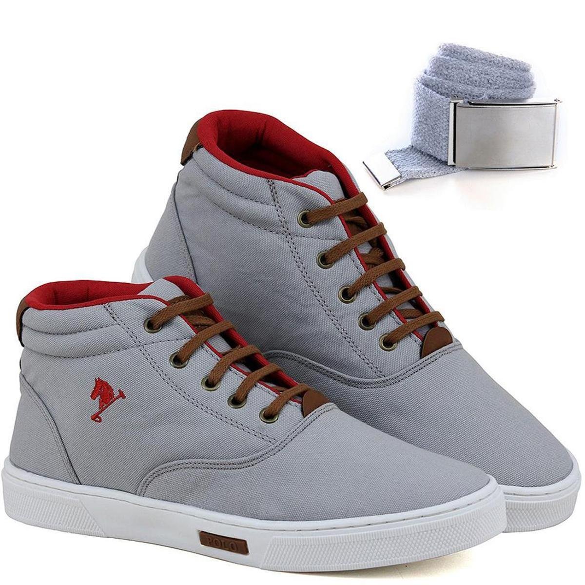 Tenis Sapatenis Botinha Casual Cano Alto Kit E Cinto Gorgorão - Cinza Claro Menor preço em Tenis Sapatenis Botinha Casual Cano Alto Kit E Cinto Gorgorão - Cinza Claro