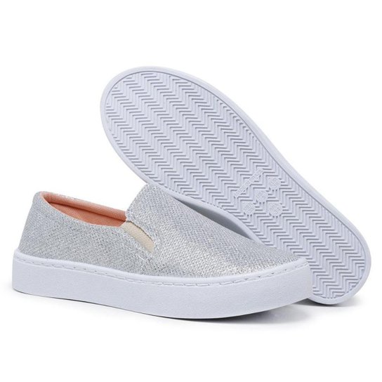 Tênis Sapatênis Brilhante Feminino Sapatilha Calce Fácil Slip on