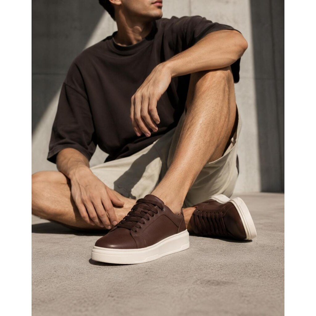 Tênis Sapatênis Café Masculino Couro Sintético Premium Urbano Sola Reta Skatista Sneaker Street
