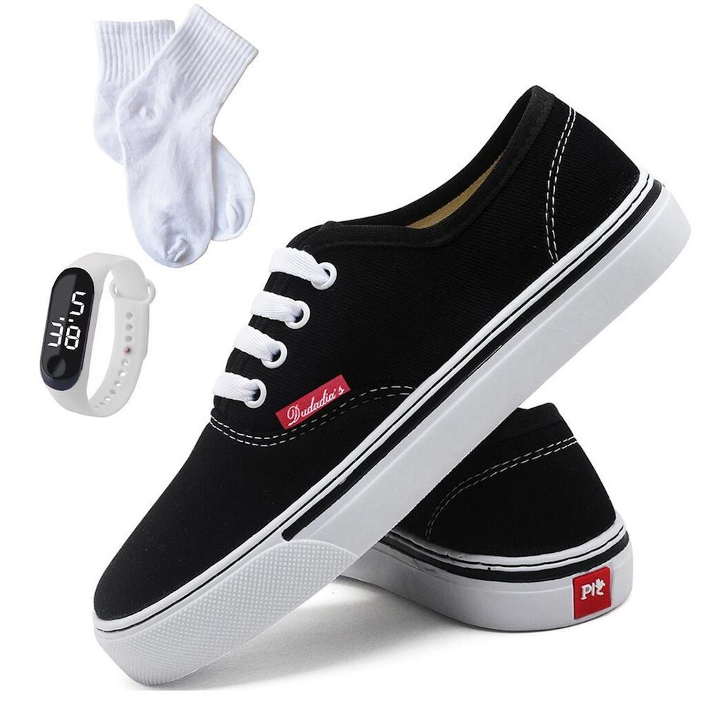 Tênis Sapatênis Casual Feminino Polo Blu Leve Confortável + Relógio Digital + Meia