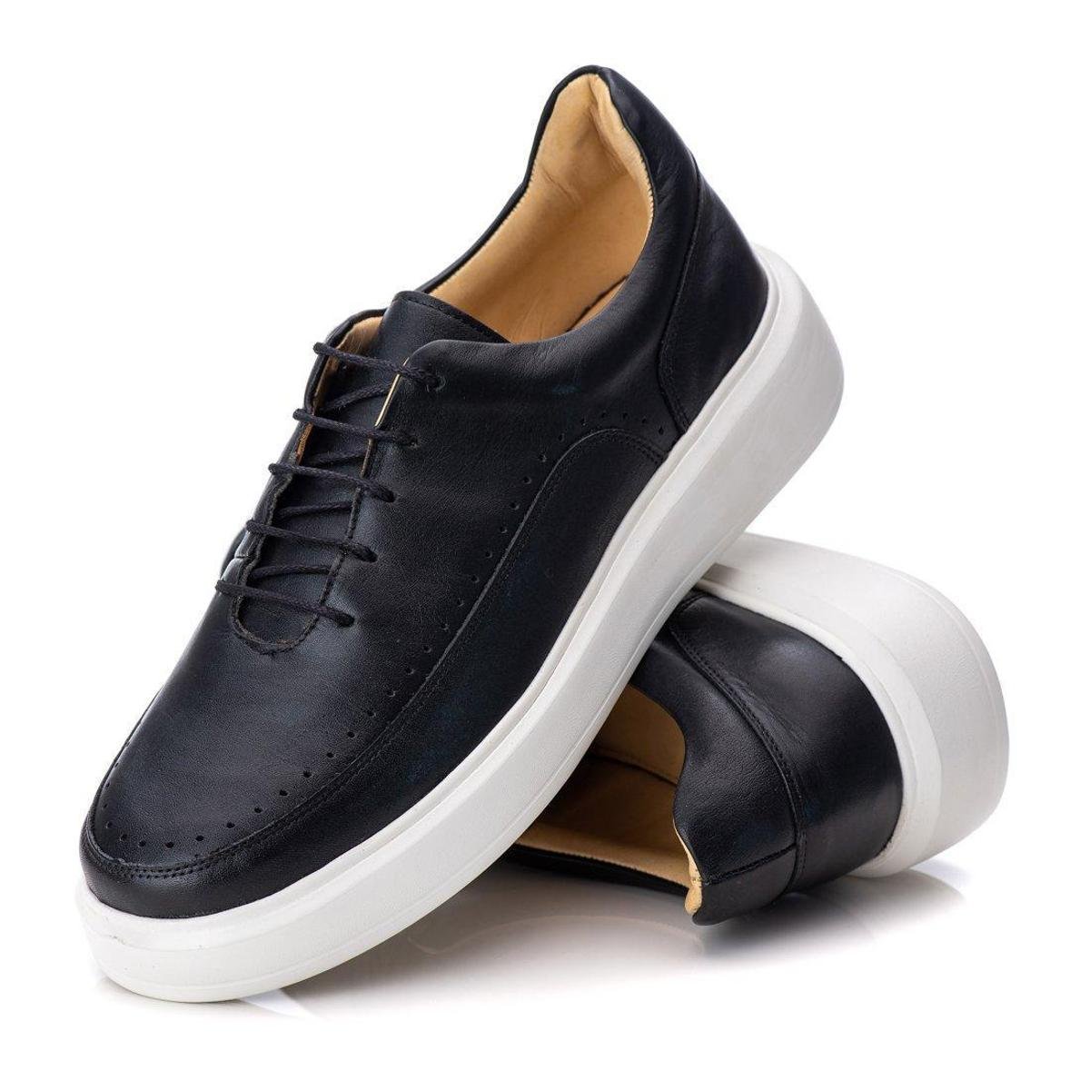 Tênis Sapatênis Casual Masculino Couro Comfort - Preto Menor preço em Tênis Sapatênis Casual Masculino Couro Comfort - Preto
