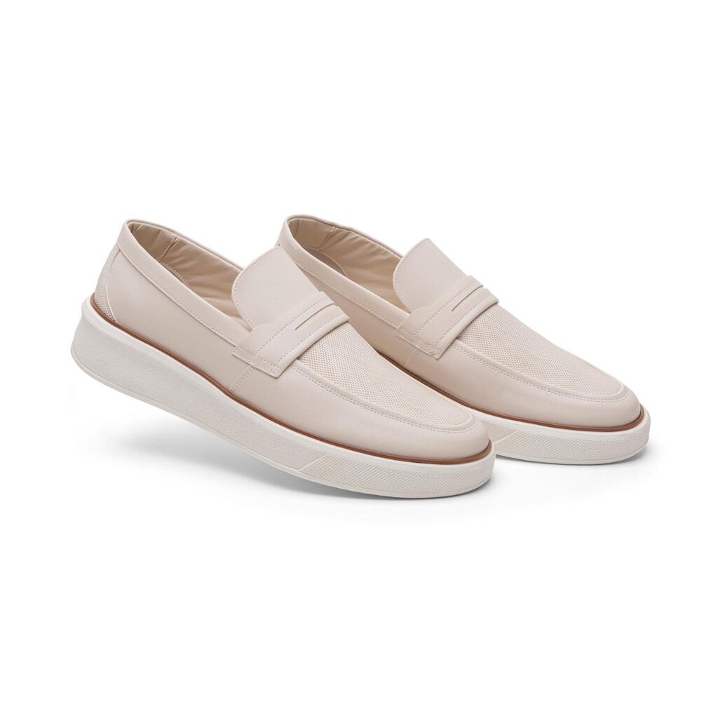 Tênis Sapatênis Casual Masculino Creme com Solado Branco Confortável