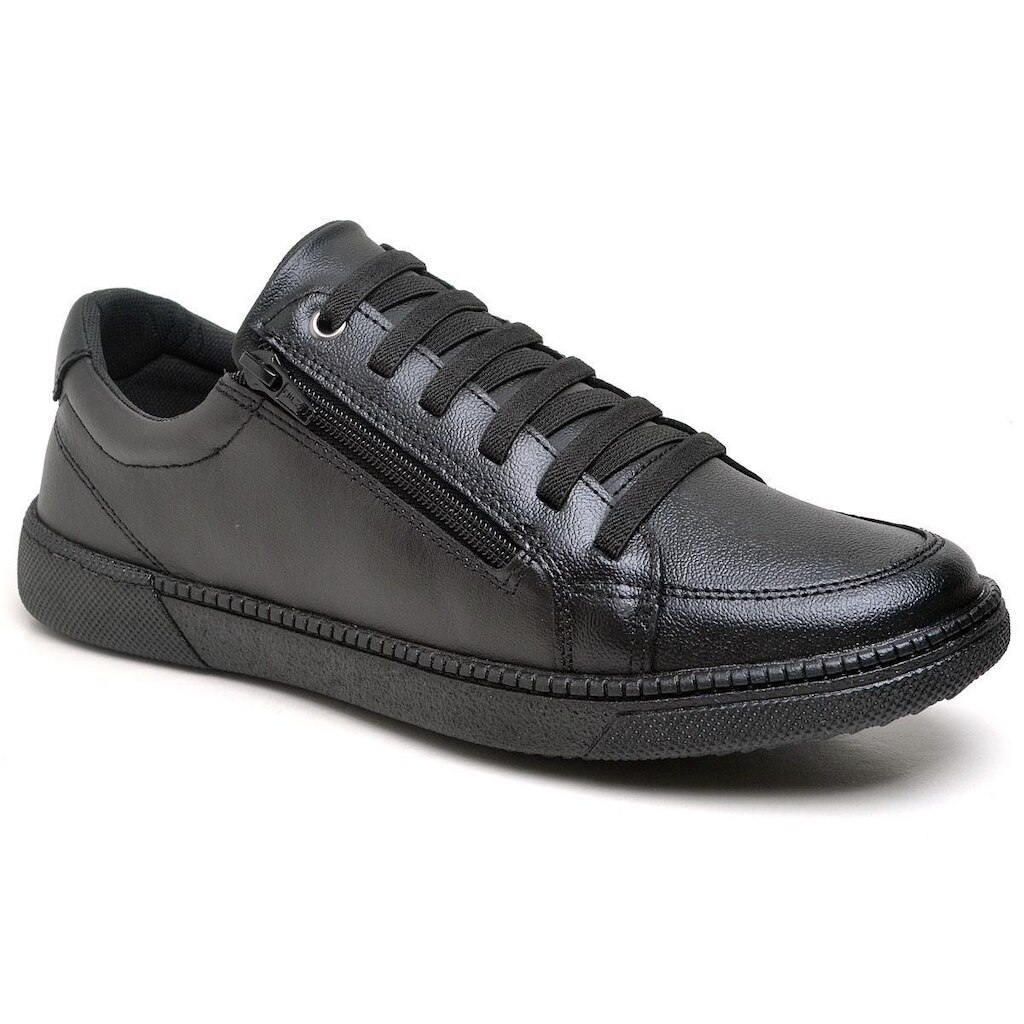 Tênis Sapatênis Casual Masculino Preto All Black Com Zíper Lateral