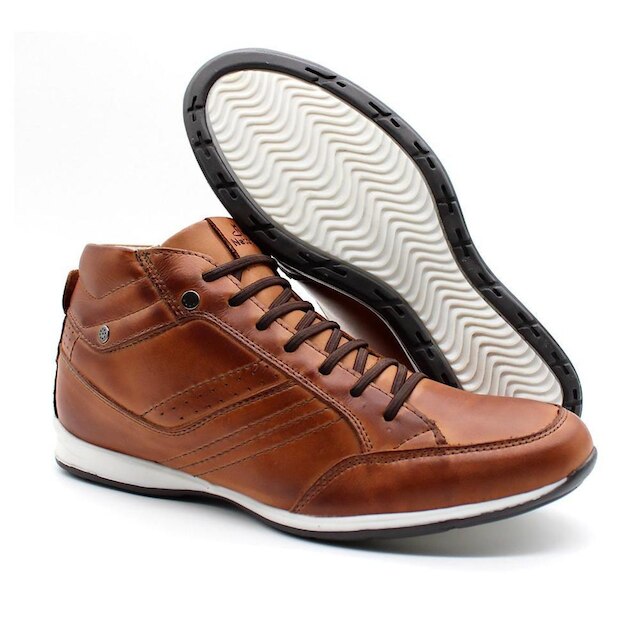 Tenis Sapatenis em Couro Casual Cano Medio Netony 1008