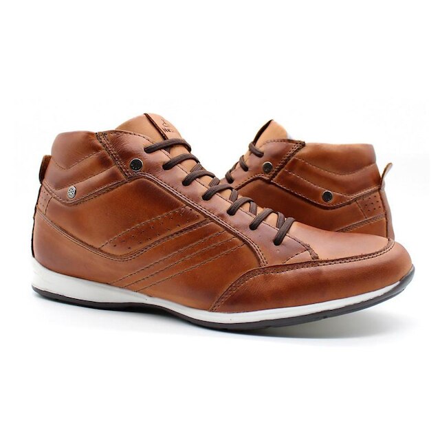 Tenis Sapatenis em Couro Casual Cano Medio Netony 1008