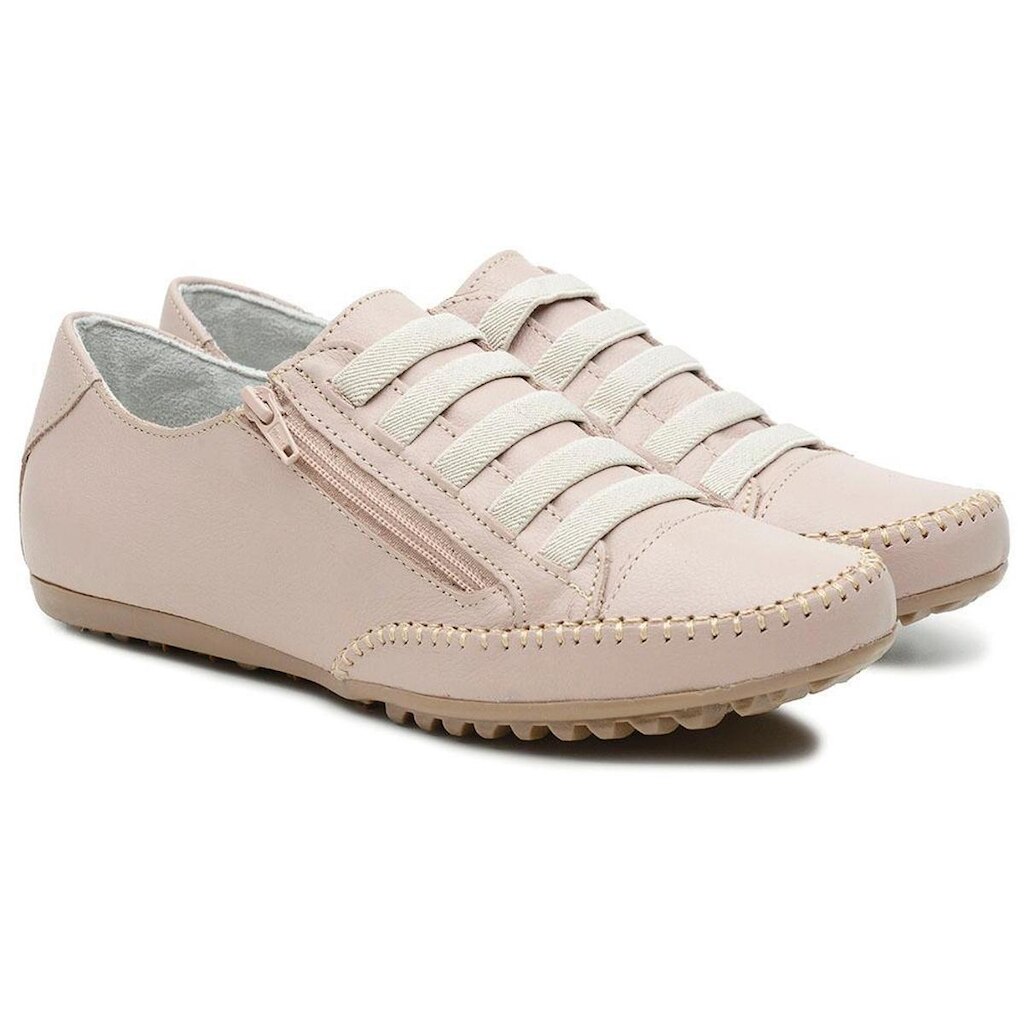 Tenis Sapatênis Feminino em Couro com Elastico Ziper Lateral e Sola Borracha