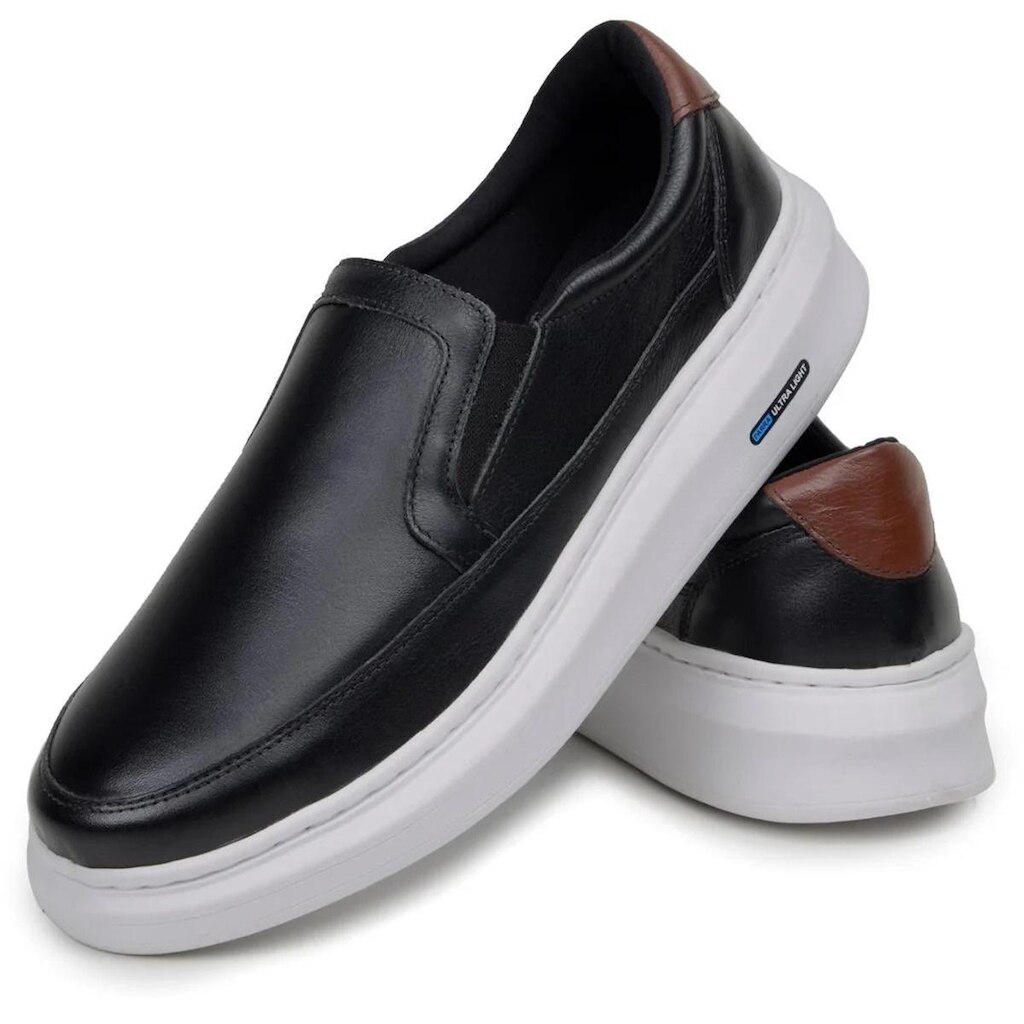 Tenis Sapatenis Masculino Mocassim Slip On Couro Legitimo Tenis Confortavel