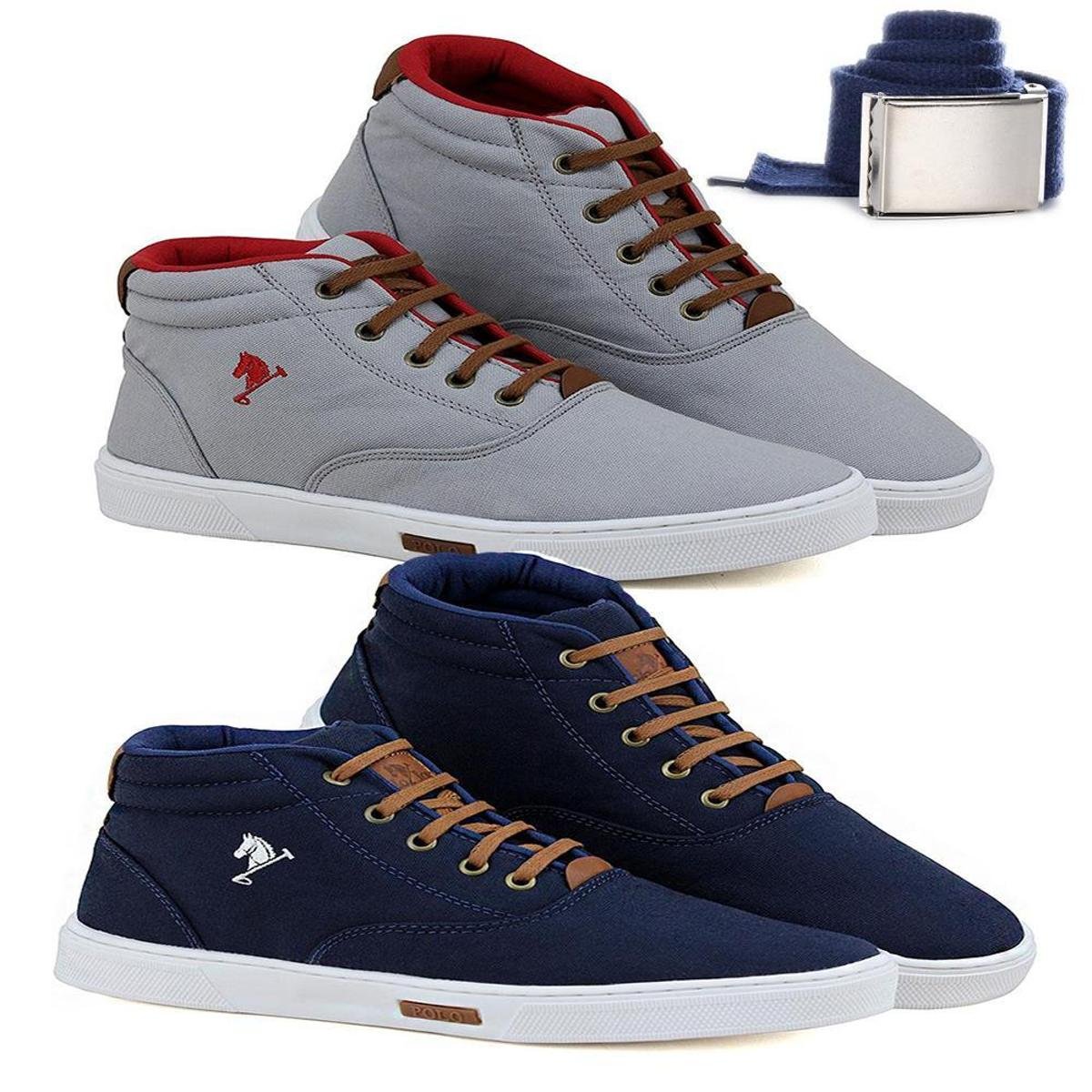 Tênis Sapatenis Sapato Botinha Casual Polo Joy Kit 2 Pares E Cinto Gorgorão  - Cinza+Azul | Zattini