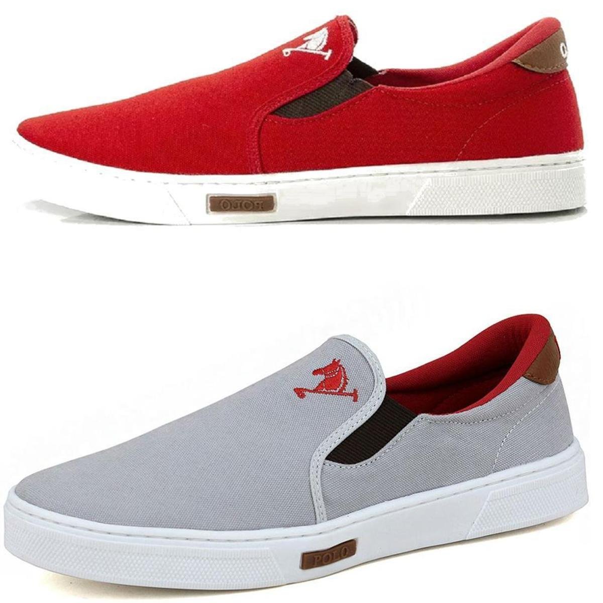 Tenis Sapatenis Sapato Polo Iate Kit 2 Pares Sem Cadarço - Cinza+Vermelho |  Zattini