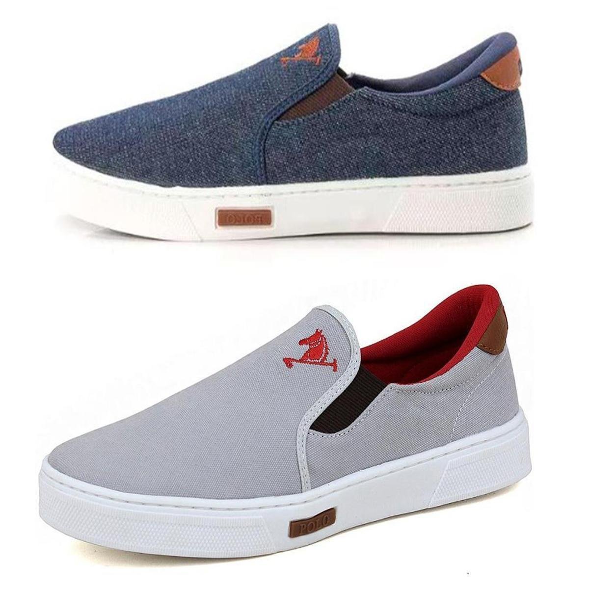 Tenis Sapatenis Sapato Polo Iate Kit 2 Pares Sem Cadarço - Cinza+Azul Claro  | Zattini