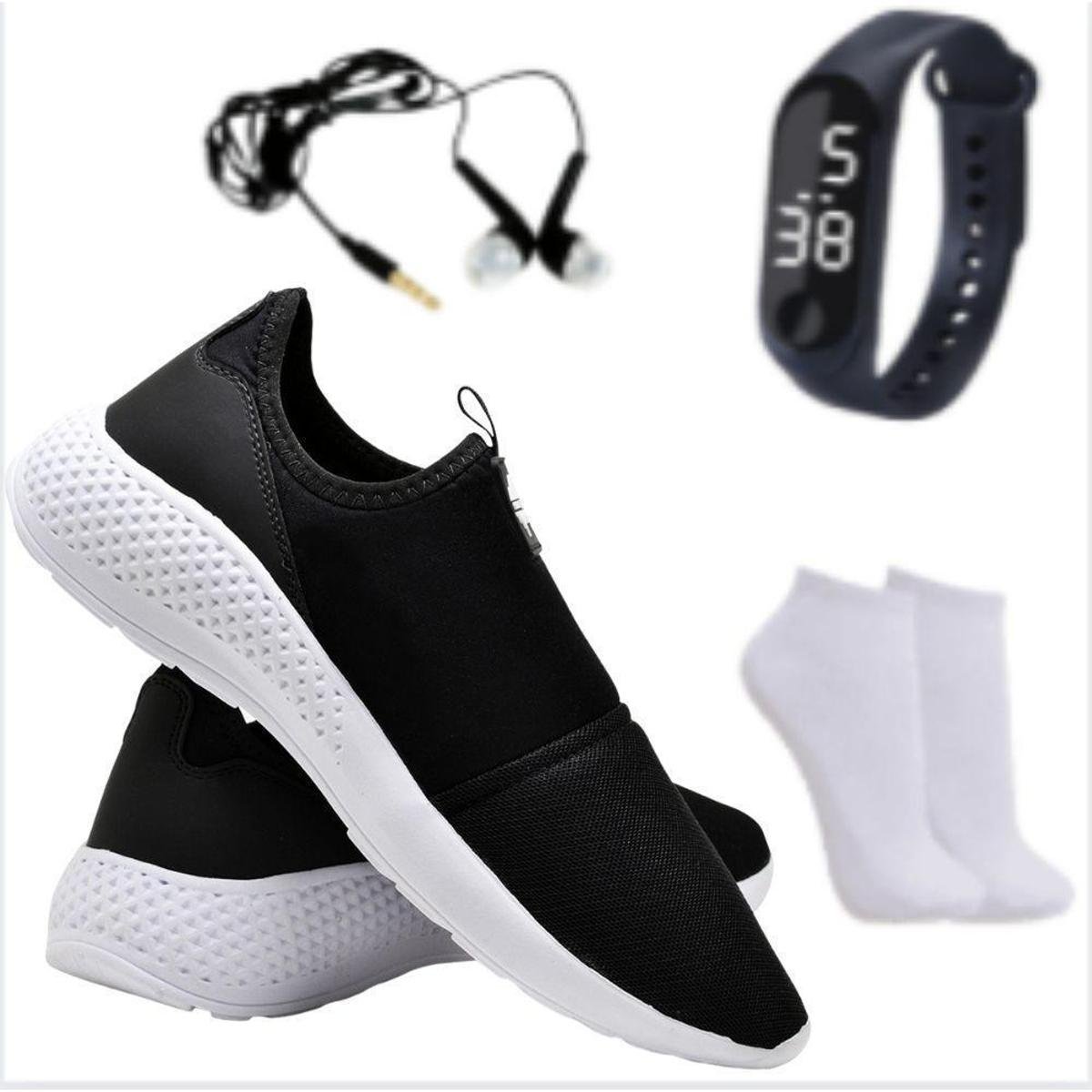 Tênis Sapatilha Caminhada Neoprene Confortável Fitness + Relógio + Meia + Fone - Preto+Branco é ruim? Tênis Sapatilha Caminhada Neoprene Confortável Fitness + Relógio + Meia + Fone - Preto+Branco é boa?
