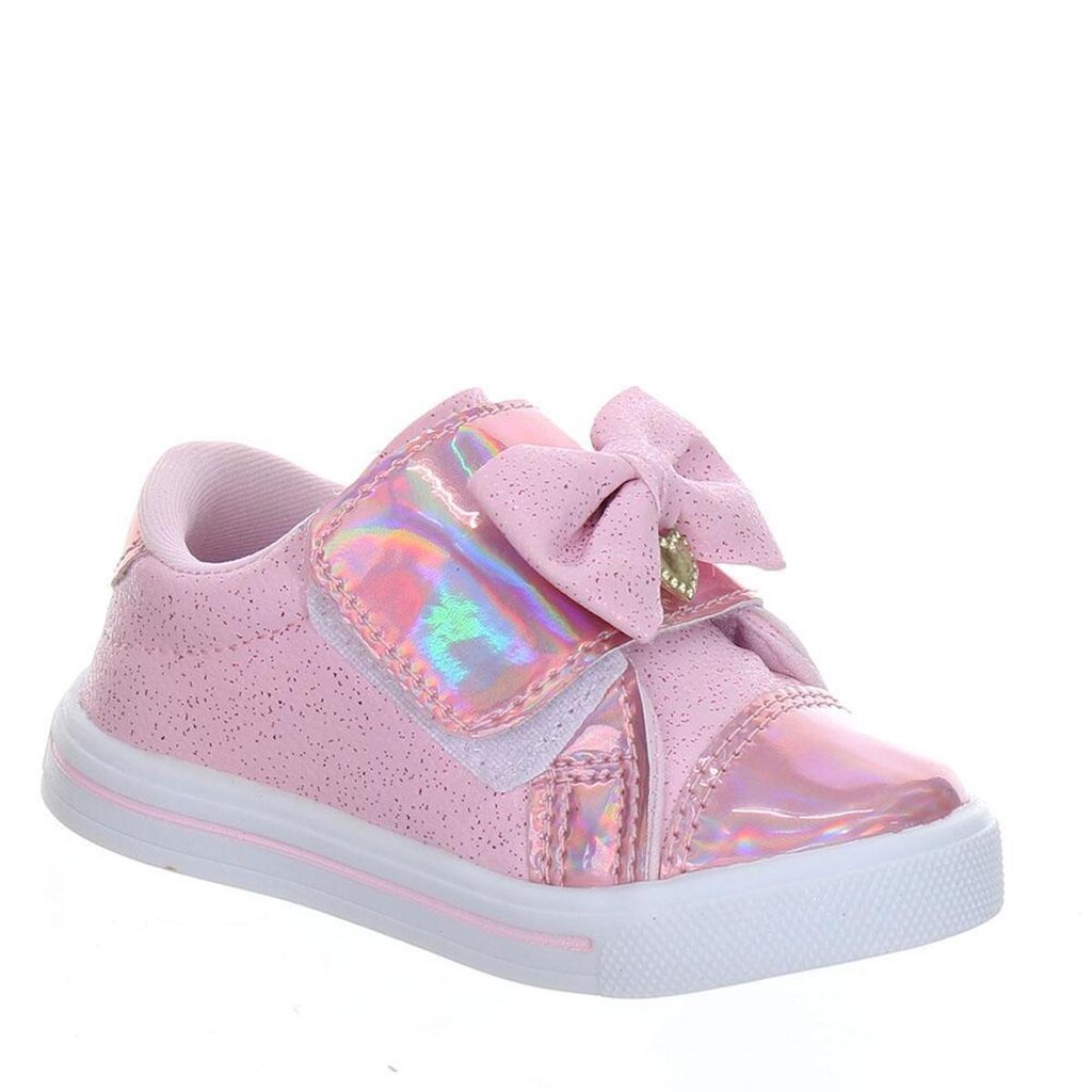 Tenis sapato Infantil Rosa Mary Laço de Brilho Glitter Holográfico
