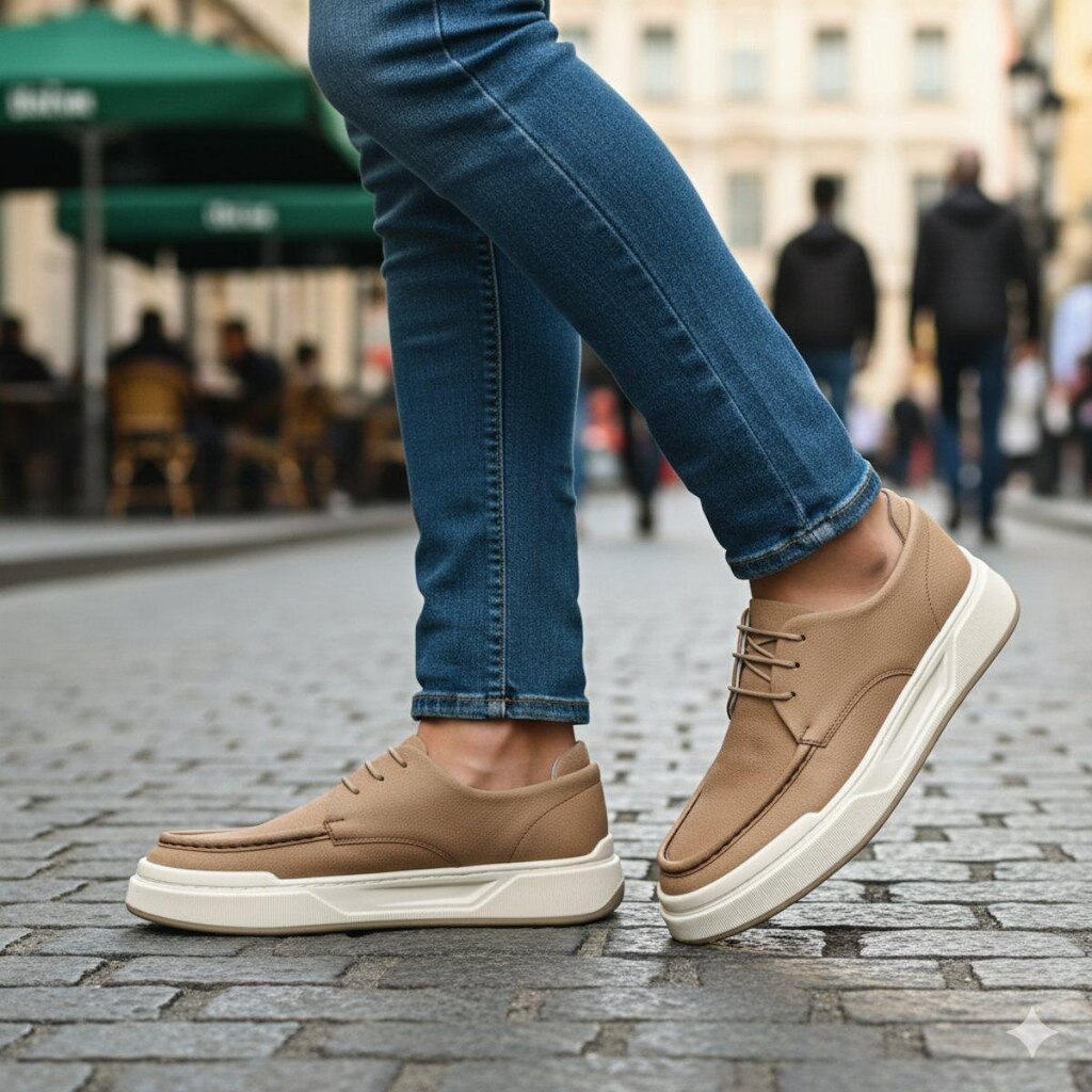 Tênis Sider em Couro Legítimo Masculino Sola Alta Confortável Estilo Urbano