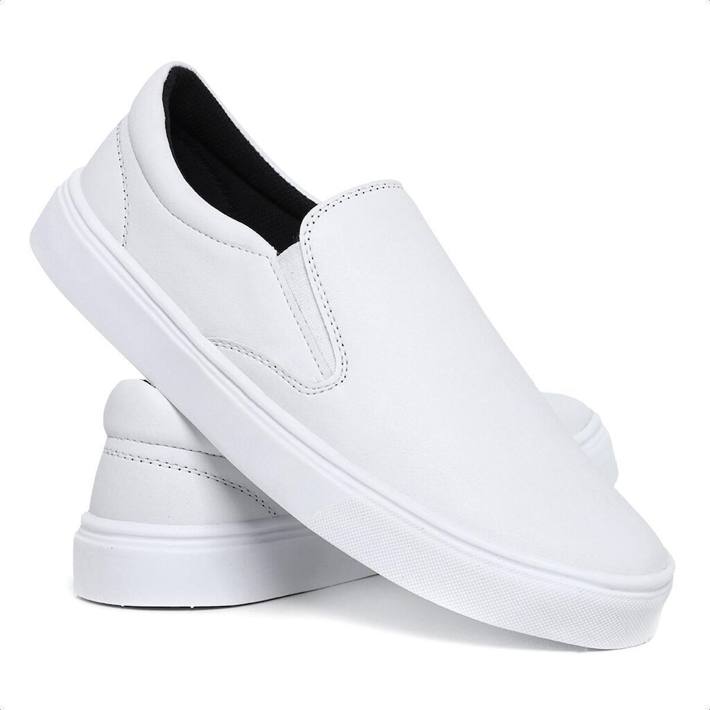 Tenis Slip On Branco Casual Sapatenis Sem Cadarço Calce Facil Enfermagem Hospital Leve Confortável