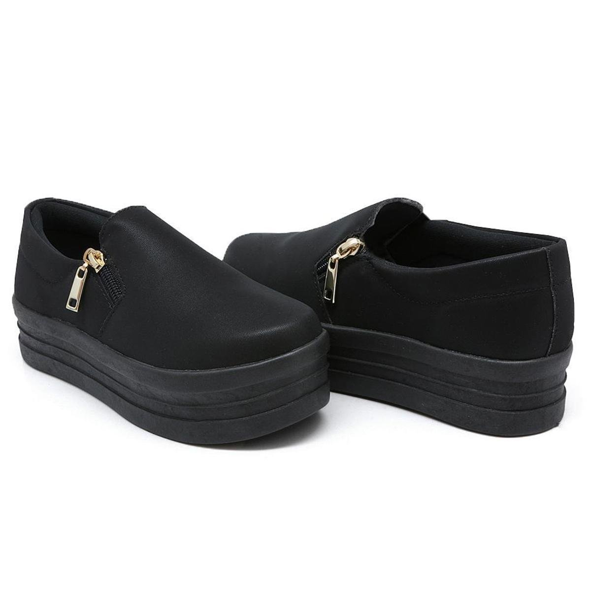 Tênis Slip On Casual Detalhe Zíper Feminino e Sola Alta Lisa Menor preço em Tênis Slip On Casual Detalhe Zíper Feminino e Sola Alta Lisa