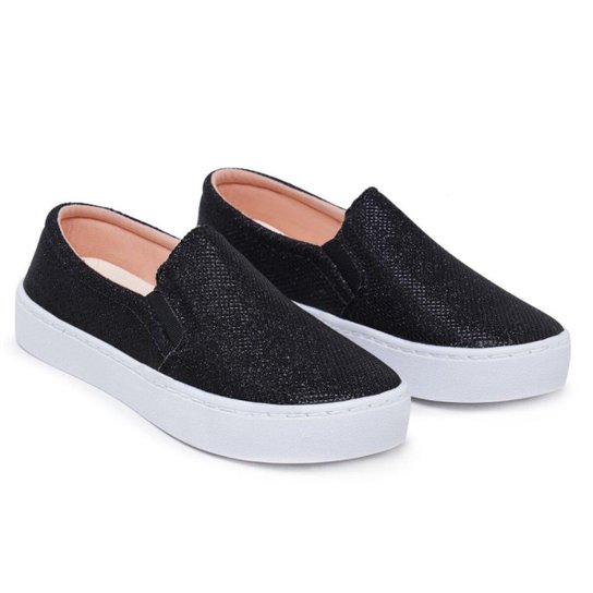 Zattini Sapatenis Feminino Preto Com Brilho Slip On Brilho Tenis