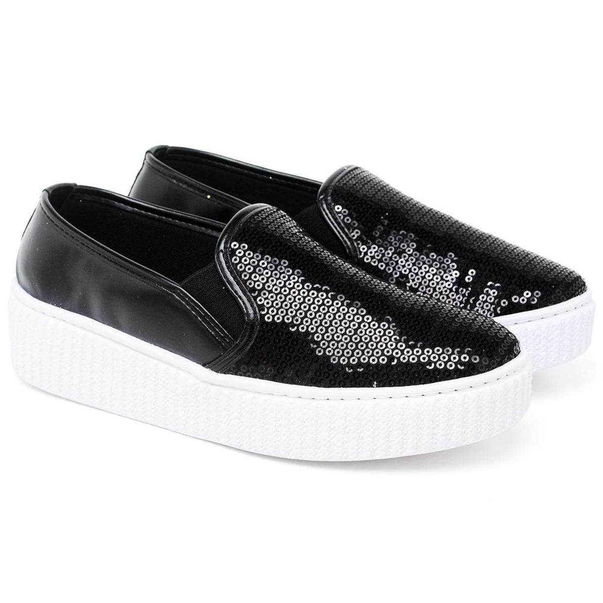 Tênis Slip On Feminino com Detalhe em Brilho e Sola Borracha Zattini
