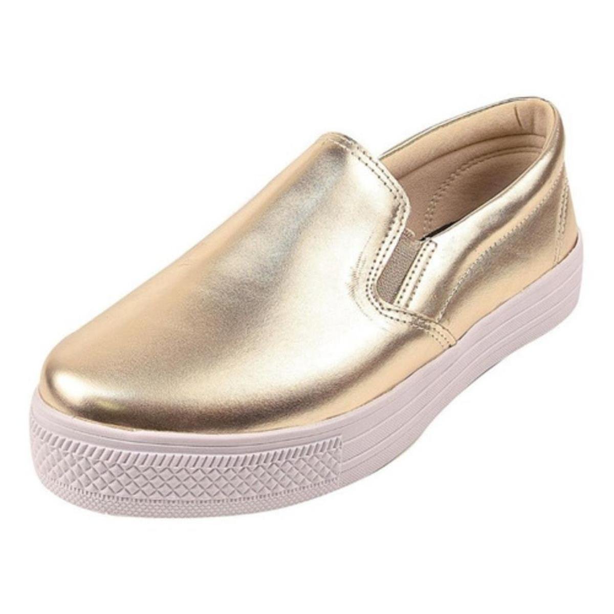 Tênis Slip On Feminino Metalizado Liso Conforto Casual - Dourado | Zattini