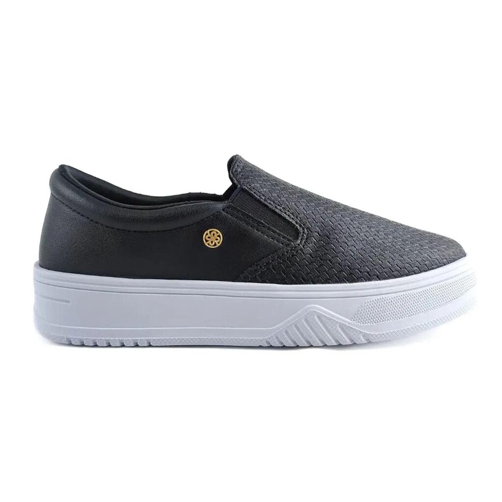 Tenis Slip On Flatform Ramarim 2688101 Calce Fácil Preto Branco