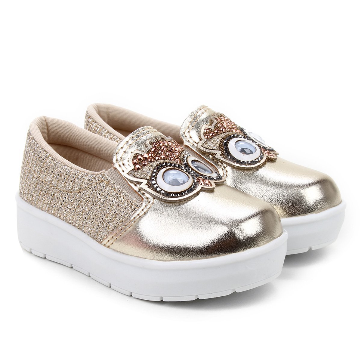 Tênis Slip On Infantil Bella Ninna Bichinhos Metálico Lurex Menina - Dourado  | Zattini