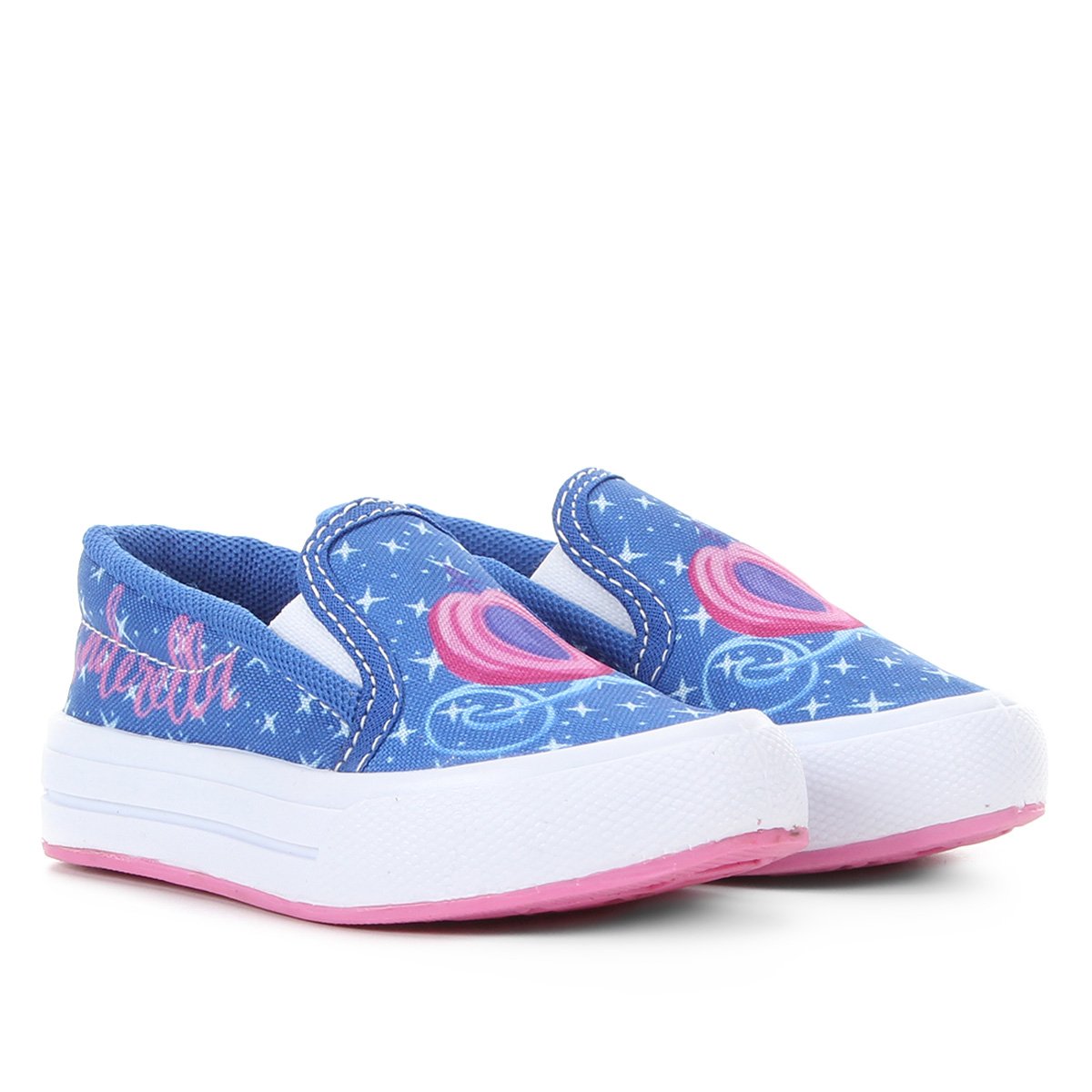 Tênis Slip On Infantil Disney Cinderela - Azul+Rosa Menor preço em Tênis Slip On Infantil Disney Cinderela - Azul+Rosa