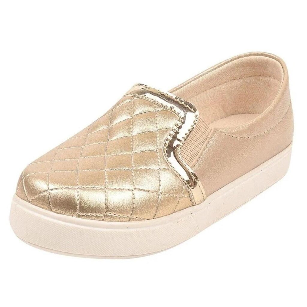 Tênis Slip On Infantil Menina Matelassê Dourado