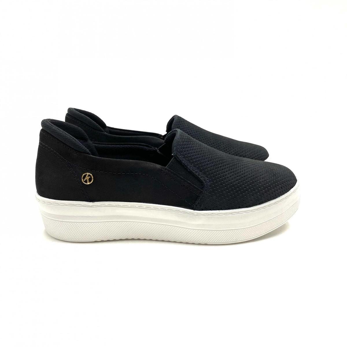 Tênis Slip On Kolosh Casual Flatform Couro Nobuck Feminino - Preto | Zattini