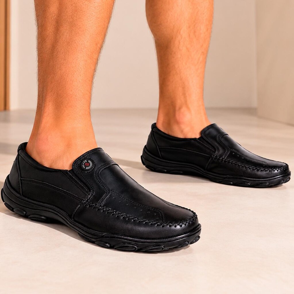 Tênis Slip-On Masculino em Couro – Visual Moderno, Conforto e Praticidade no Dia a Dia
