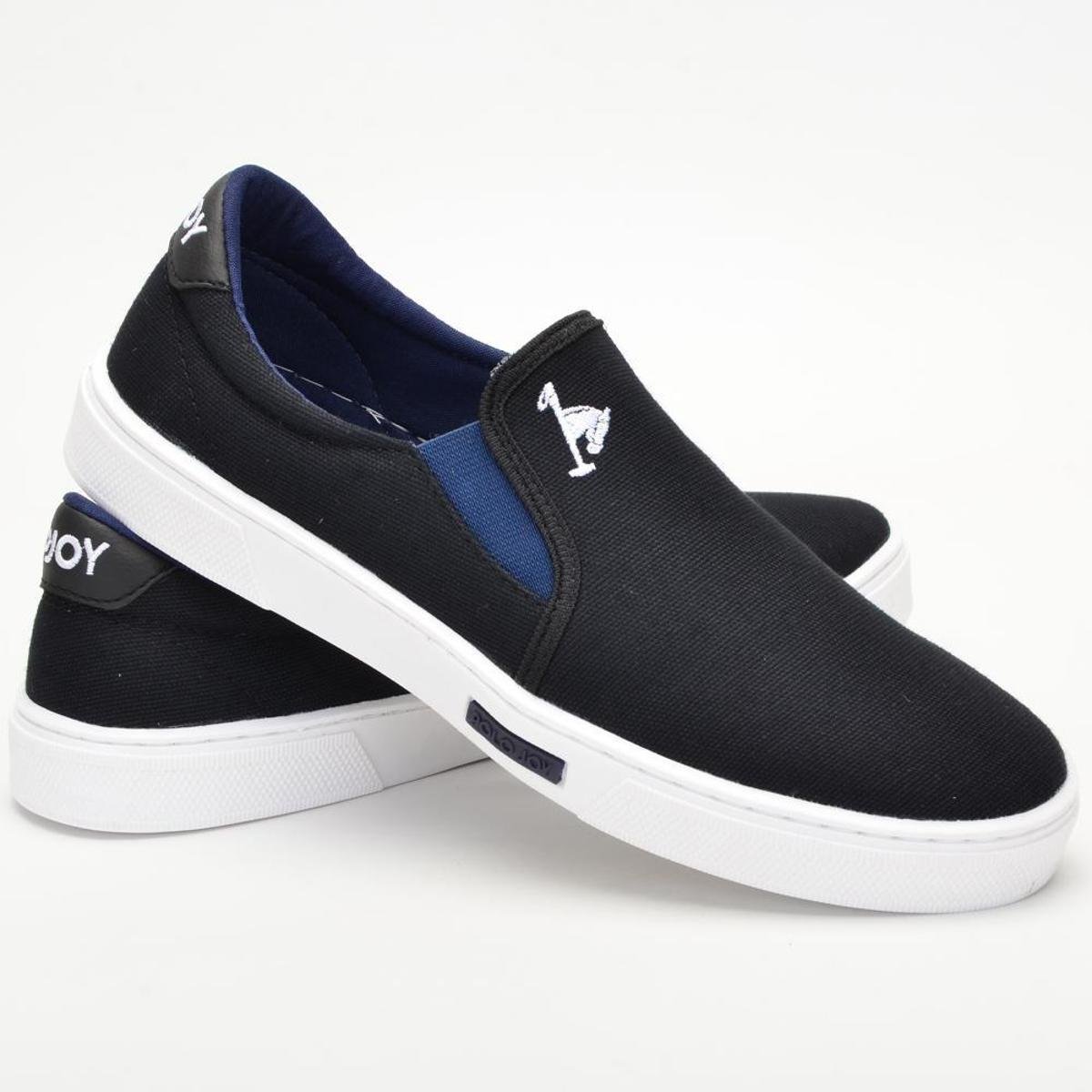 Tênis Slip On Masculino Polo Joy Lona Confortável - Preto+Branco Menor preço em Tênis Slip On Masculino Polo Joy Lona Confortável - Preto+Branco
