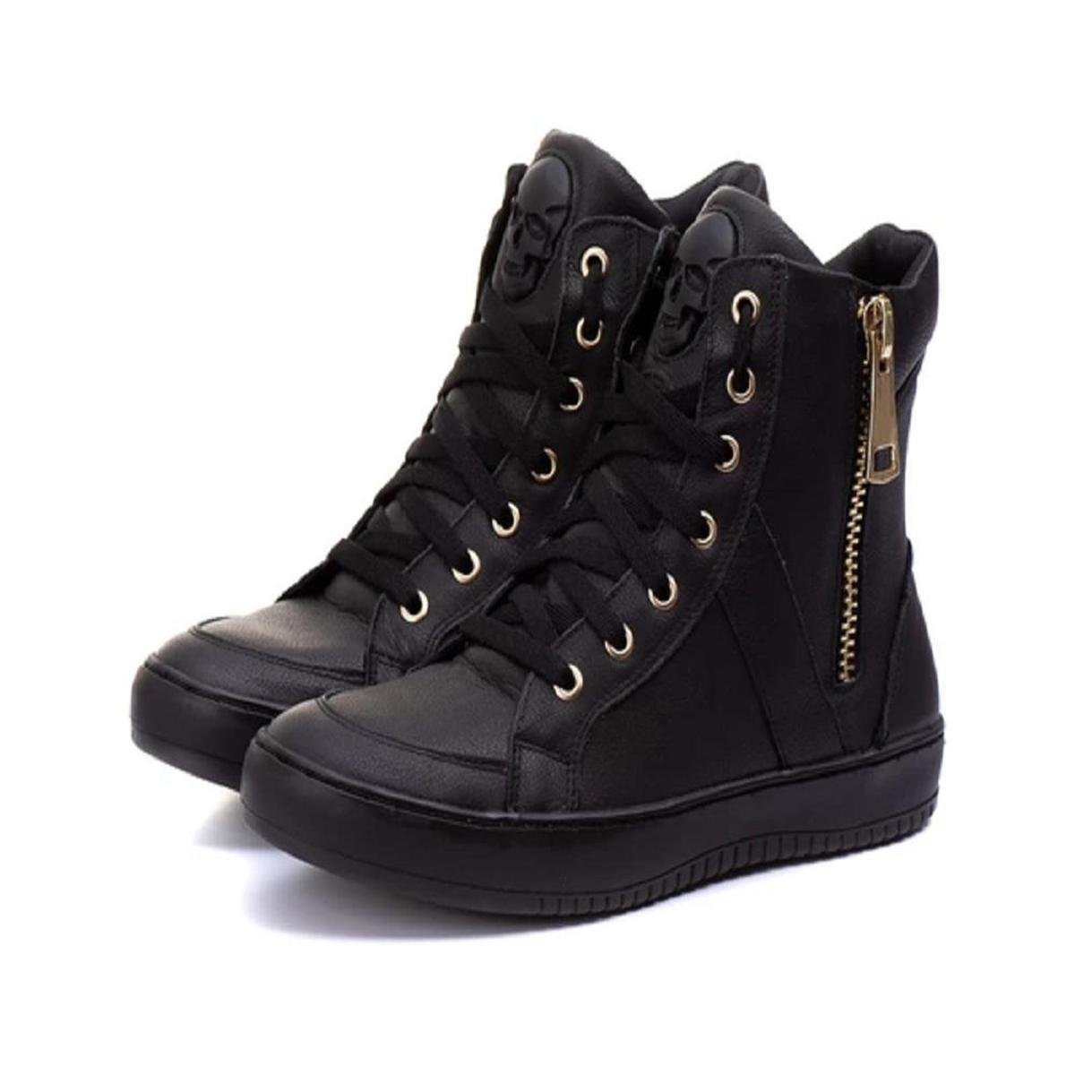 Tenis Sneaker Fitness Feminino Botinha Academia Couro Ziper - Preto Menor preço em Tenis Sneaker Fitness Feminino Botinha Academia Couro Ziper - Preto