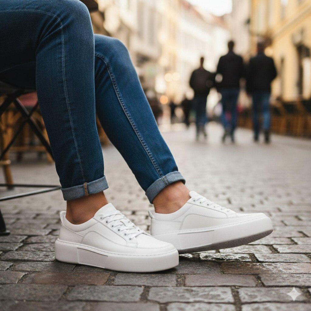 Tênis Sneaker Masculino Couro Legítimo Sola Alta Urbano