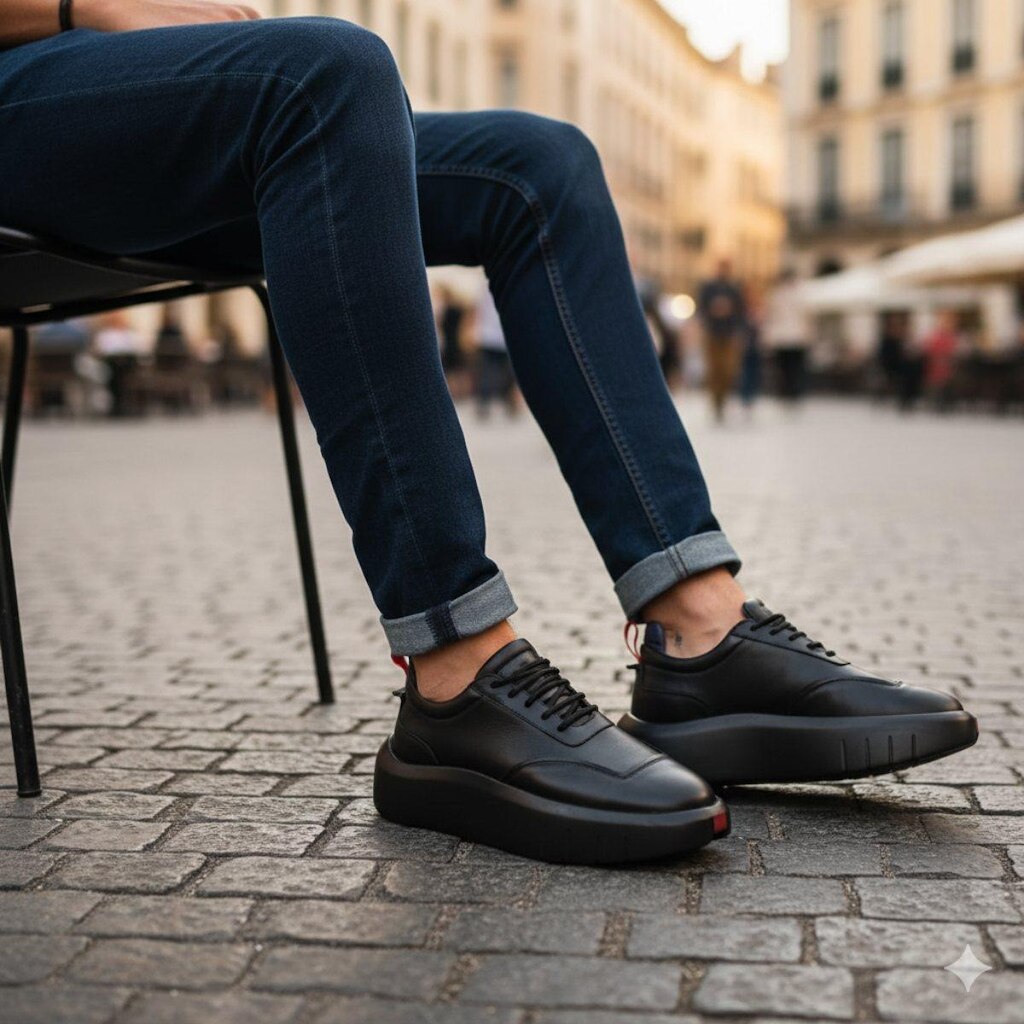 Tênis Sneaker Masculino Couro Premium Solado Alto Urbano