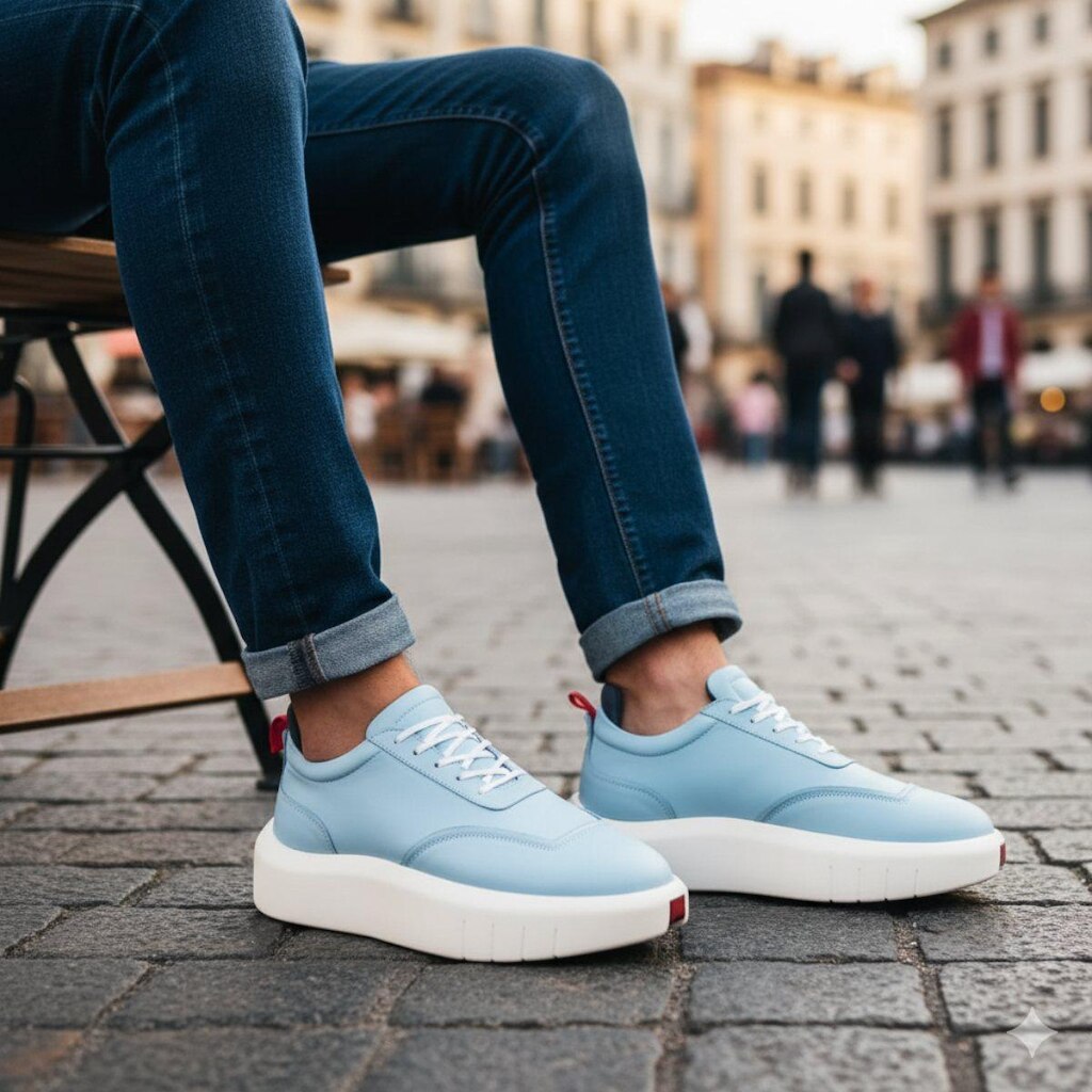 Tênis Sneaker Masculino Couro Premium Solado Alto Urbano