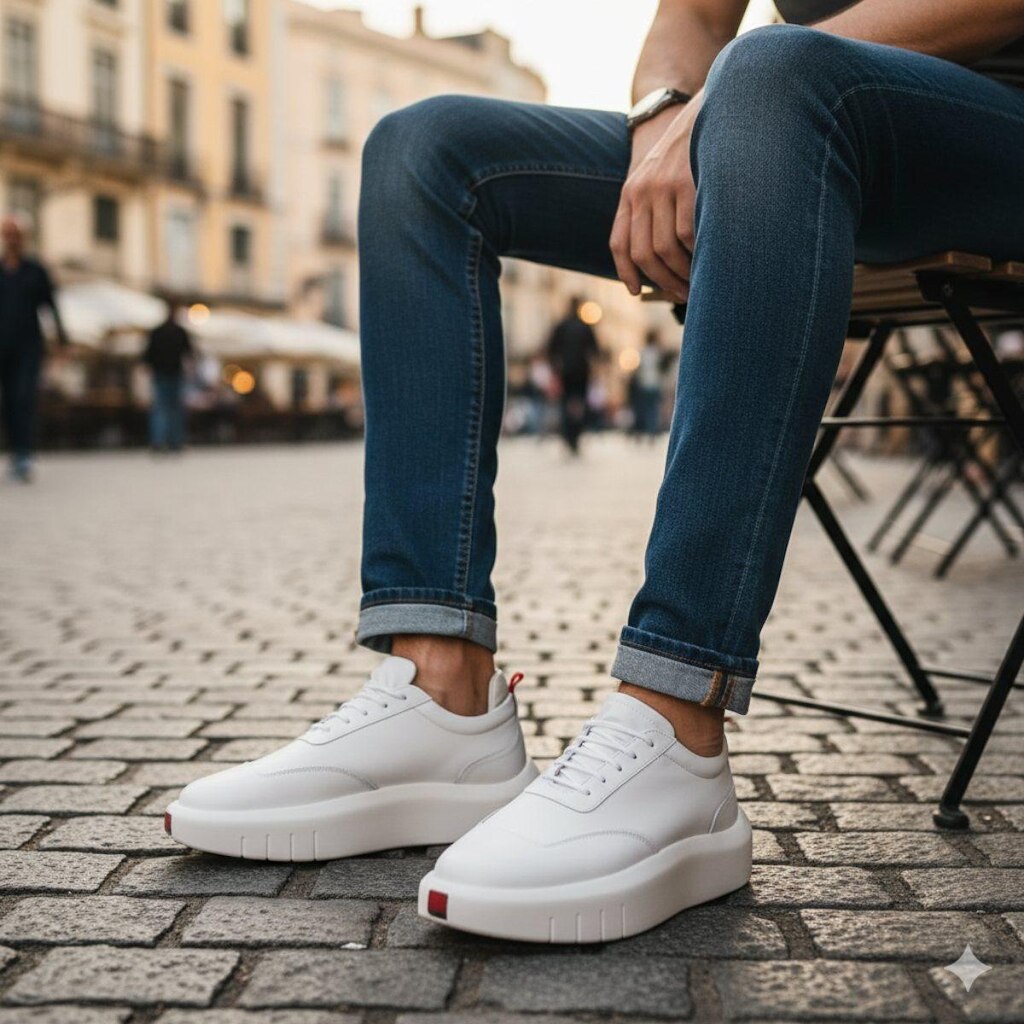 Tênis Sneaker Masculino Couro Premium Solado Alto Urbano