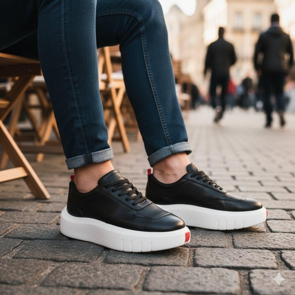 Tênis Sneaker Masculino Couro Premium Solado Alto Urbano
