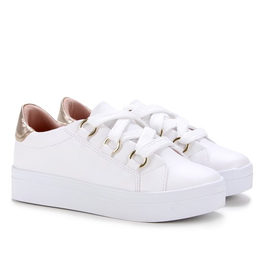 Tênis Somoda Sola Caixa Ilhós Feminino - Branco+dourado