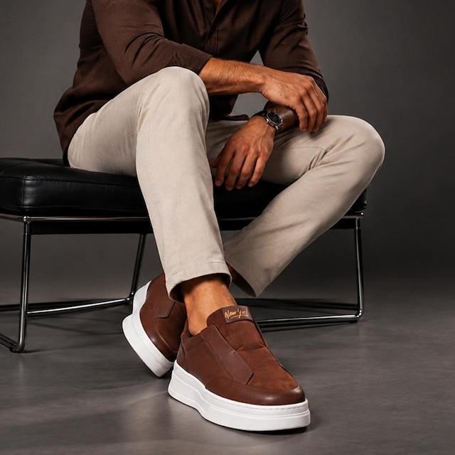 Tênis Sportstyle Casual Slip On Calça Fácil Streetwear Street Sola Alta Grande Robusto Confortável