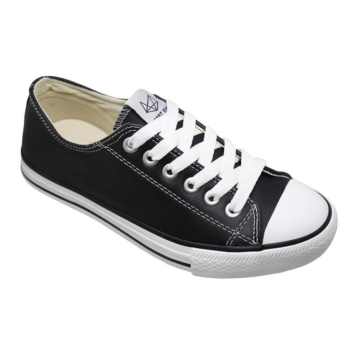 Tênis Street Star Couro Low - Preto Menor preço em Tênis Street Star Couro Low - Preto