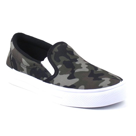 Tenis Tag Shoes Slip On Feminina - Verde Militar+Preto