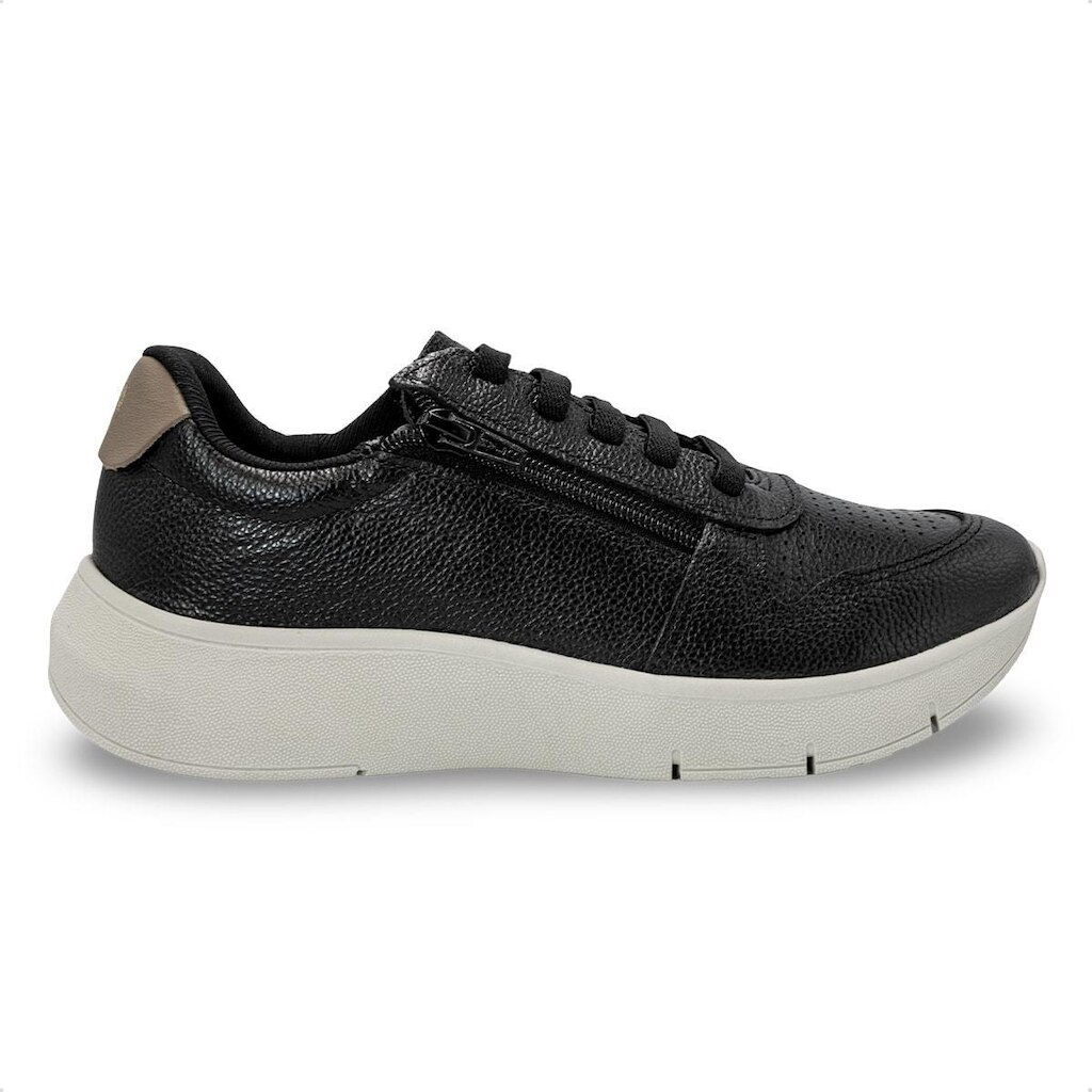 Tênis Usaflex Feminino Couro Zíper Cadarço Elástico Casual AP11005