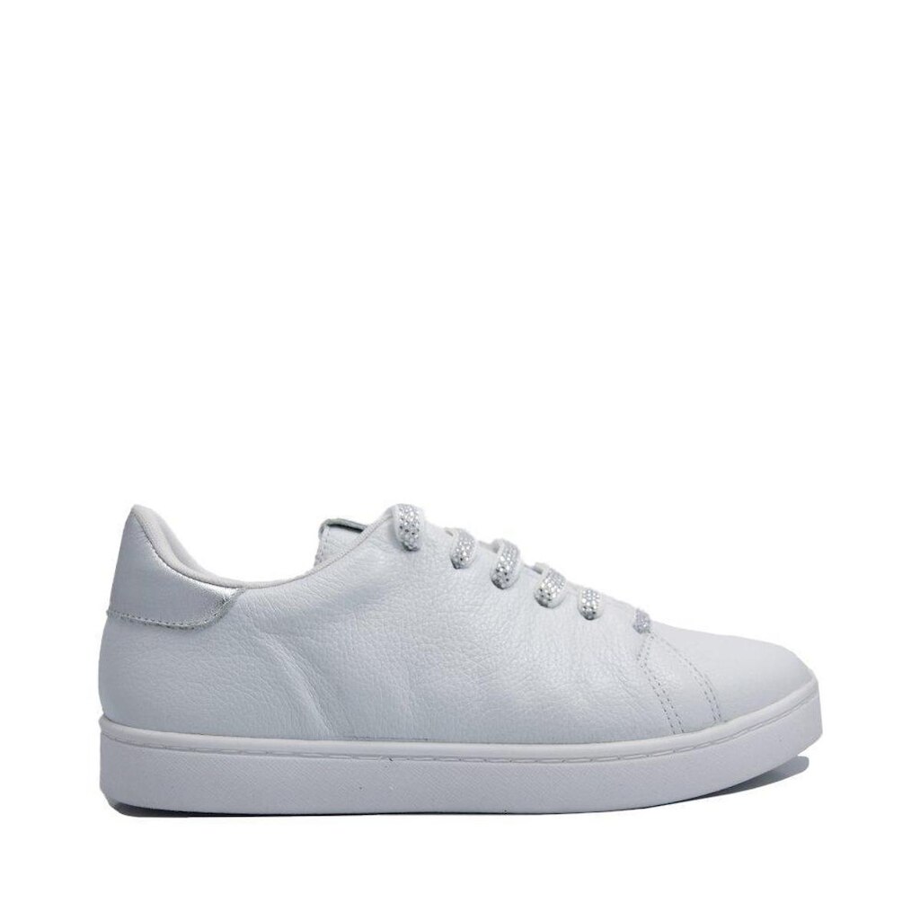 Tenis Via Comfort Couro Branco Cadarço Com Brilho