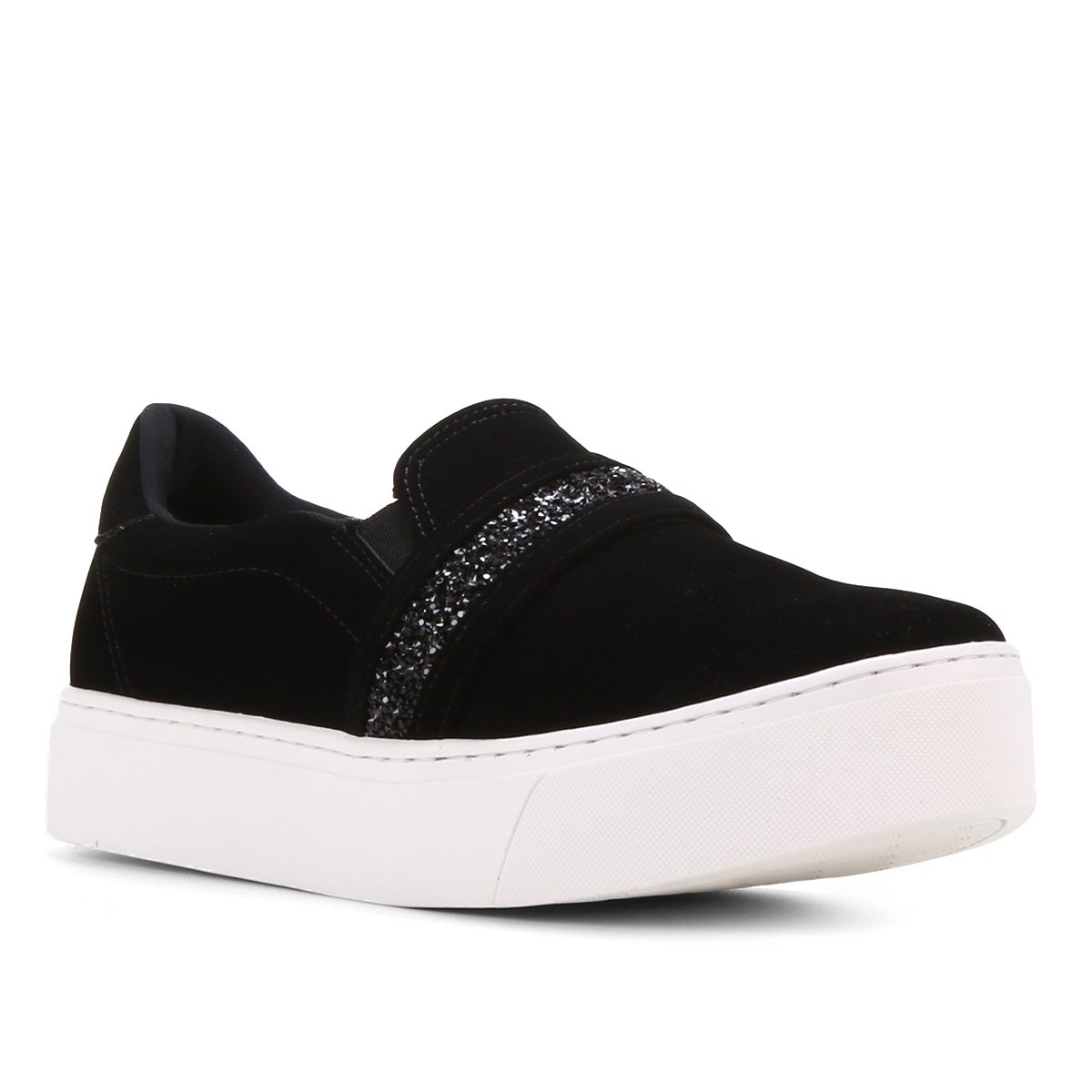 Tênis Via Marte Brilho Sem Cadarço Feminino - Preto | Zattini