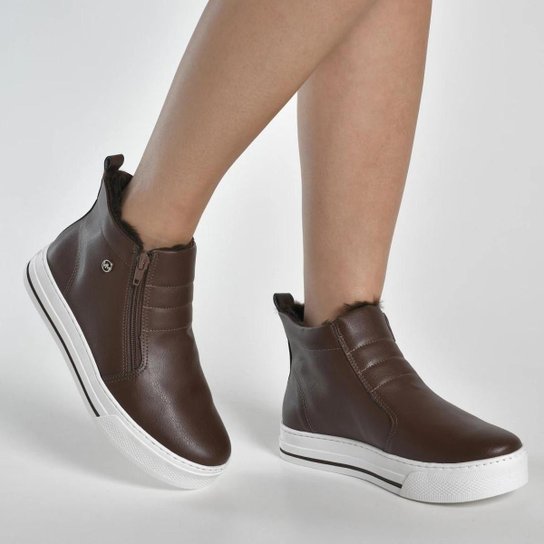 Tênis Via Marte Feminino Cano Alto Ziper Bota Forrado Pelo