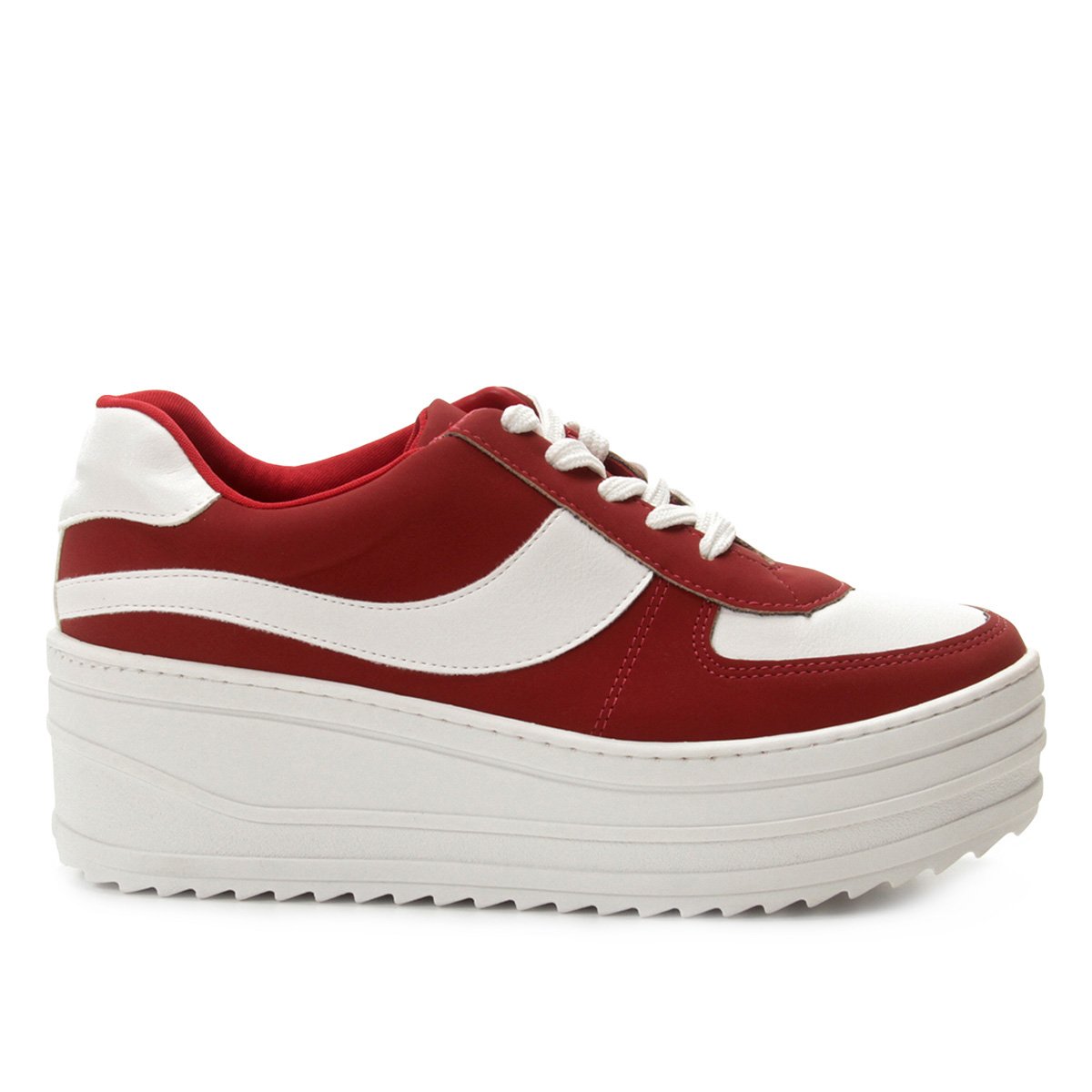 Tênis Via Marte Flatform Detalhe Lateral Feminino - Vermelho+Branco |  Zattini