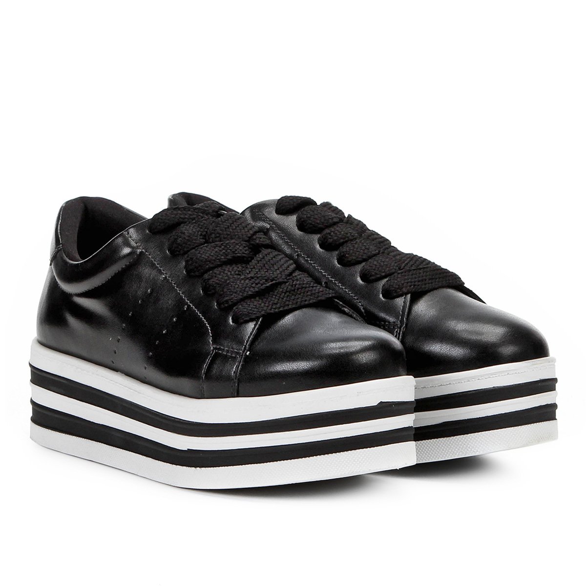 Tênis Via Uno Caixa Alta Solado Listrado Feminino - Preto é ruim? Tênis Via Uno Caixa Alta Solado Listrado Feminino - Preto é boa?