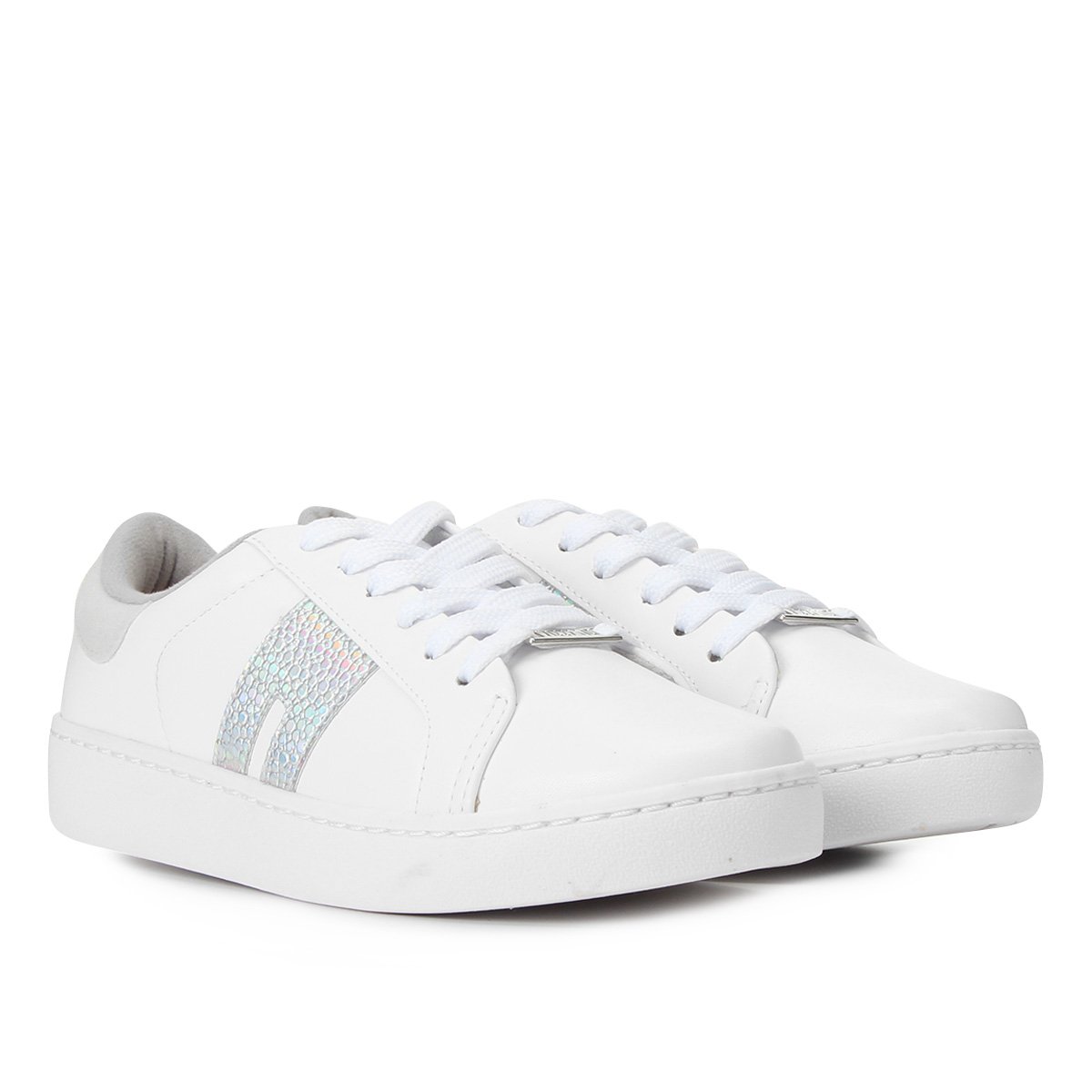Tênis Vizzano Detalhe Lateral Feminino - Branco+Cinza Menor preço em Tênis Vizzano Detalhe Lateral Feminino - Branco+Cinza