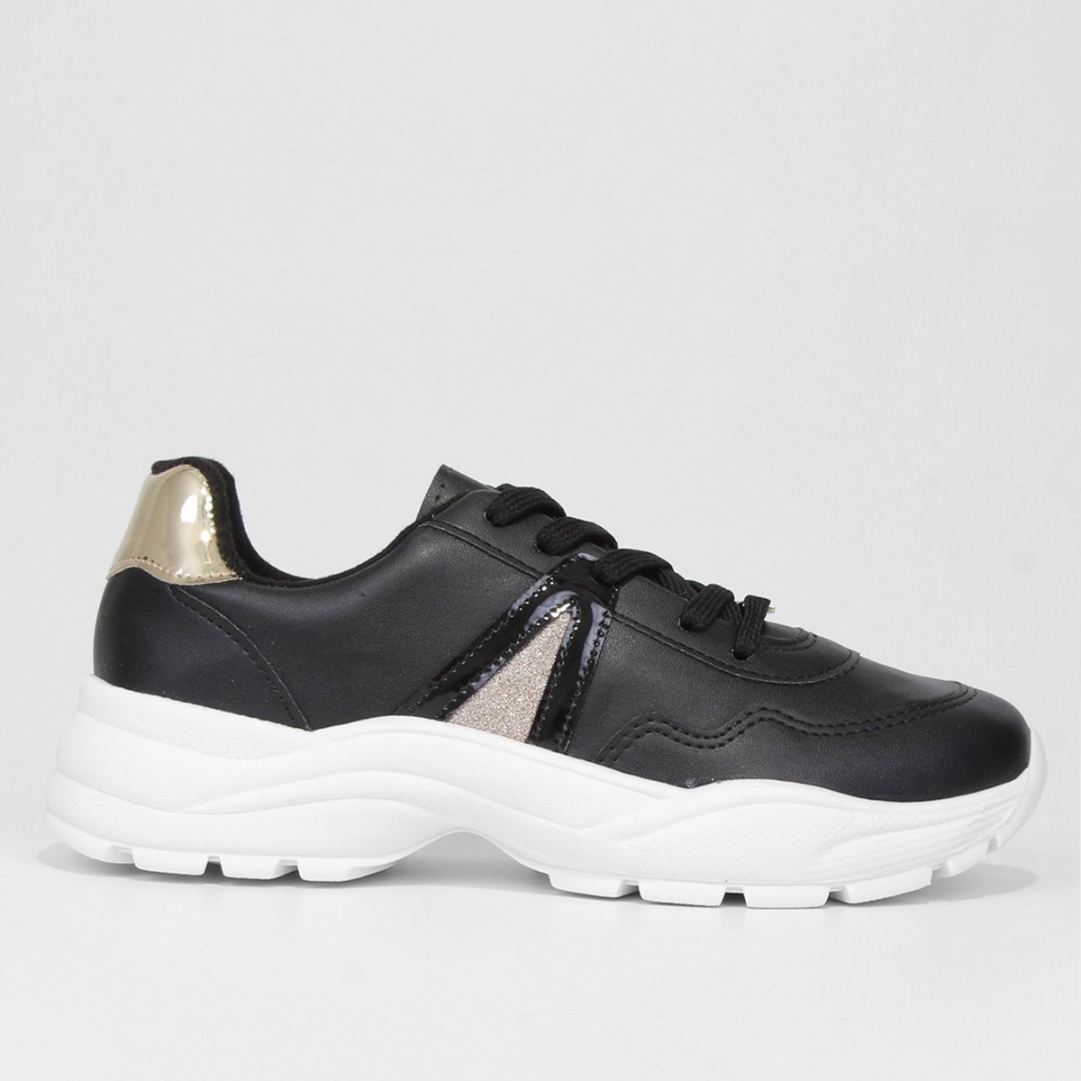 Tênis Vizzano Detalhes Metalizados Feminino - Preto+Dourado Menor preço em Tênis Vizzano Detalhes Metalizados Feminino - Preto+Dourado