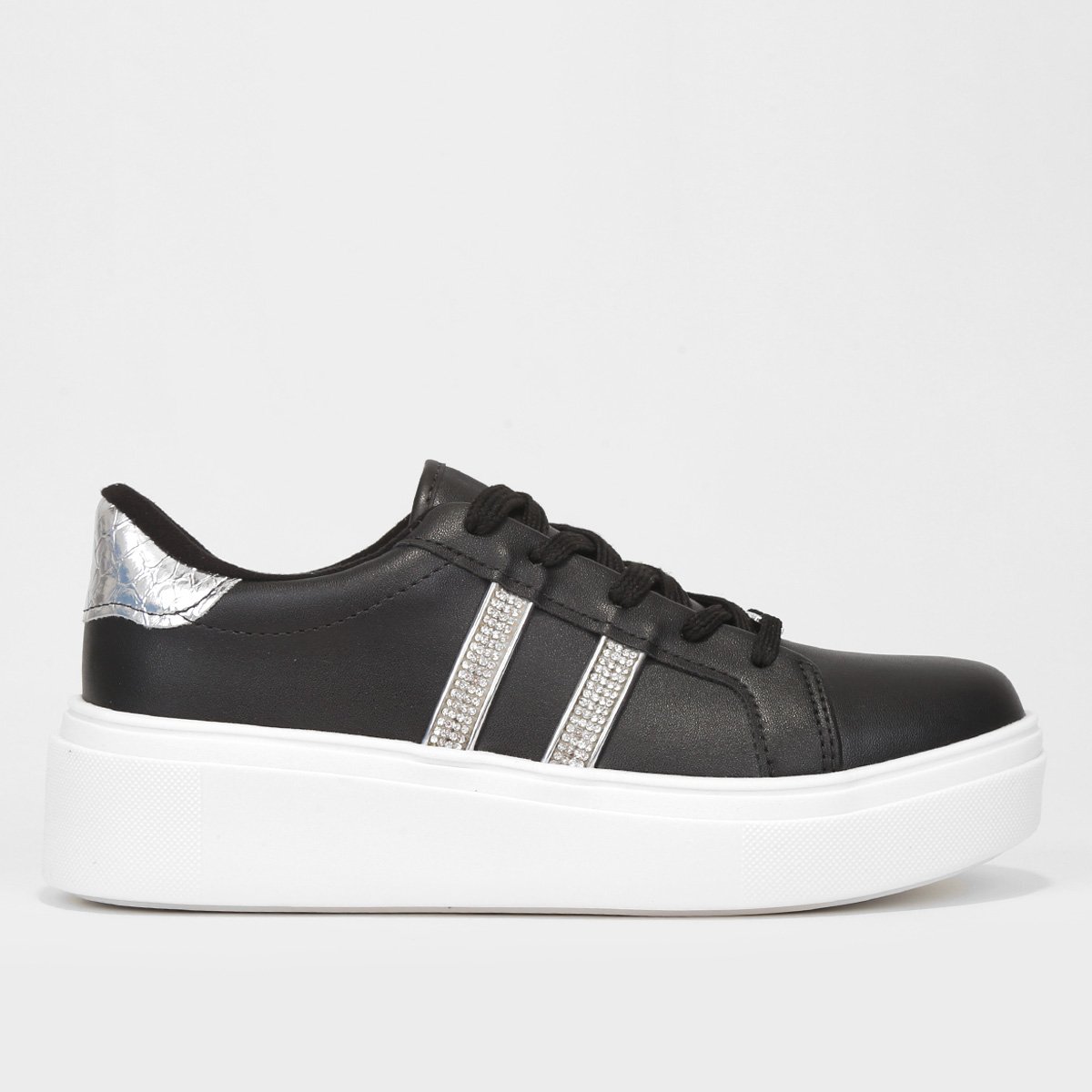 Tênis Vizzano Flatform Strass Feminino - Preto+Prata Menor preço em Tênis Vizzano Flatform Strass Feminino - Preto+Prata