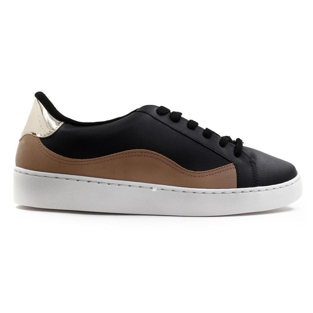 Tênis Vizzano Recorte Feminino - Preto+Bege Menor preço em Tênis Vizzano Recorte Feminino - Preto+Bege