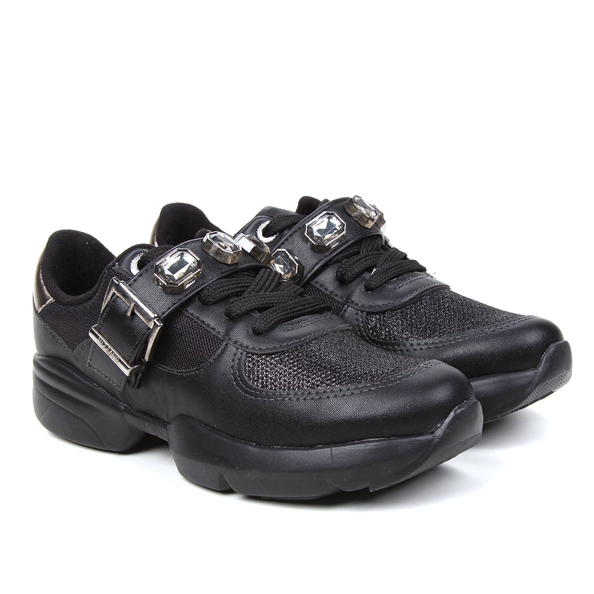 Tênis Vizzano Sneaker Detalhe Pedra Feminino - Preto+Grafite Menor preço em Tênis Vizzano Sneaker Detalhe Pedra Feminino - Preto+Grafite